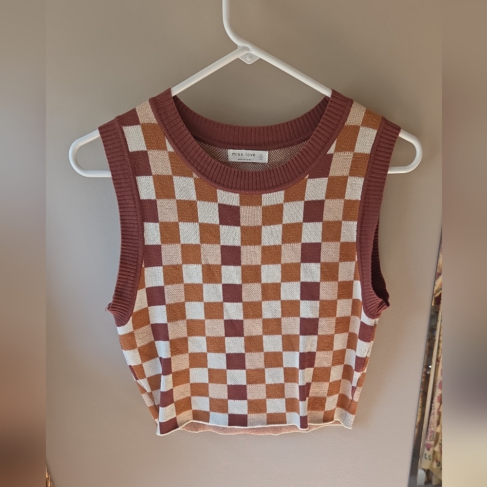 Checkered Womems Sweater Vest Size S